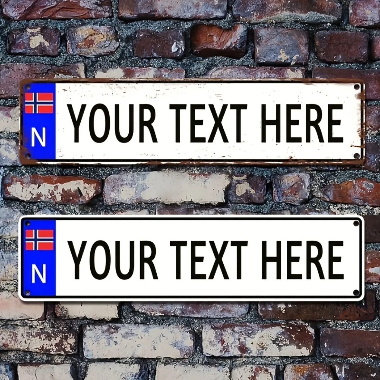 Vintage Collectible Plates - Custom Text Norwegian Vintage Metal Sign